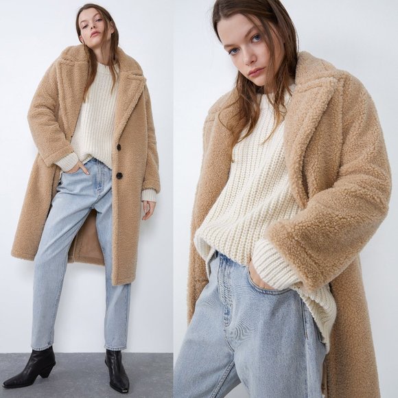 Zara Jackets & Blazers - NEW Zara Beige Faux Shearling Long Soft Teddy Coat